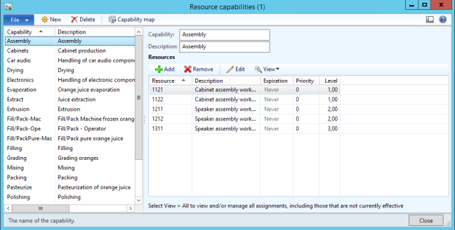 AX 2012 Prod Resource Capabilities